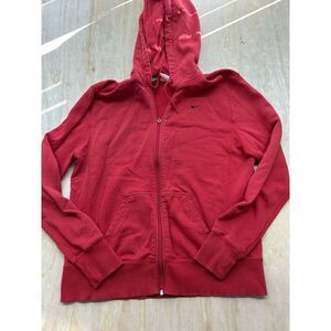 Vintage Nike Mens Medium Full Zip XL Mini Swoosh Hoodie Sweatshirt Red Y2K